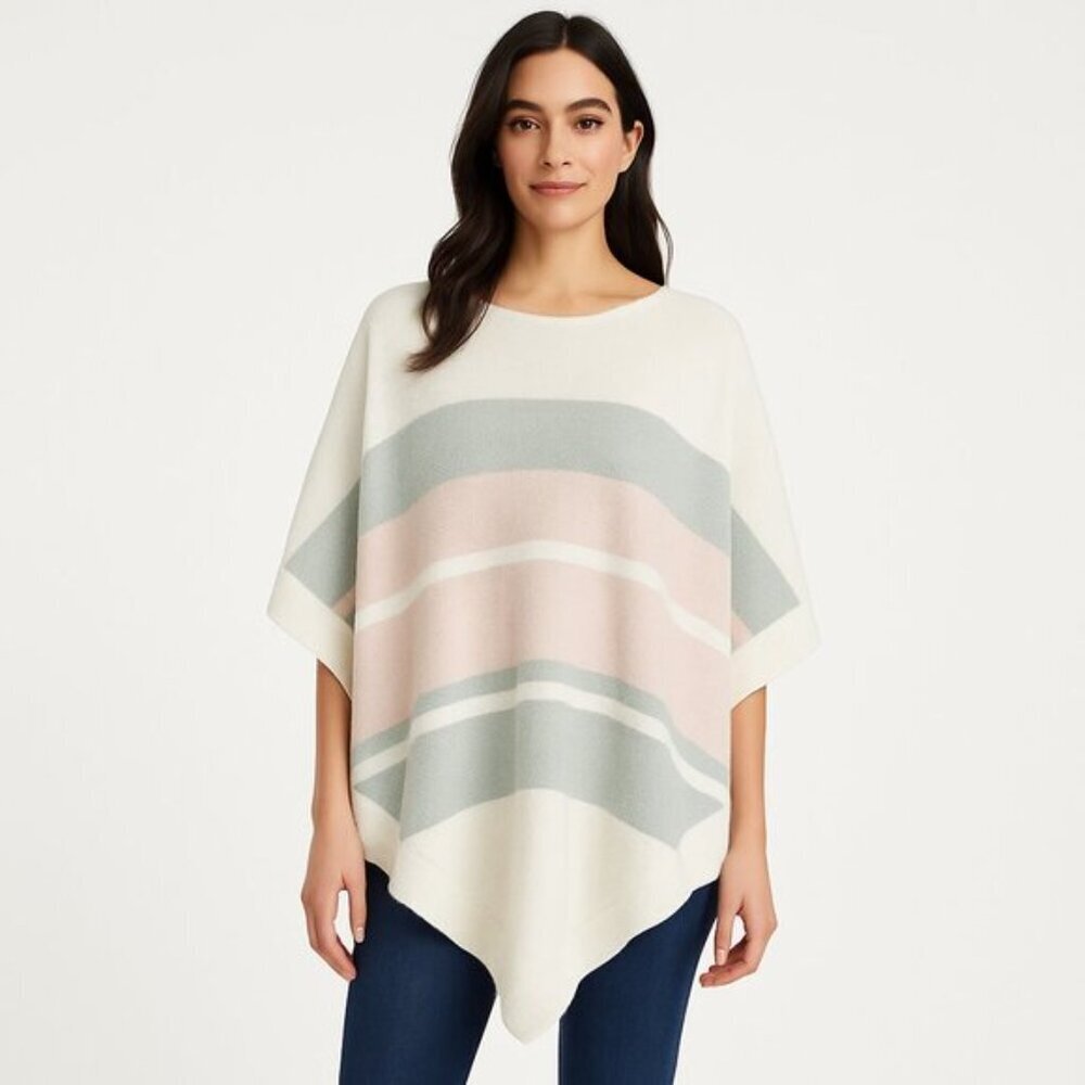 New! Barefoot Dreams Pink Multi CozyChic Ocean Breeze Poncho OS 23367